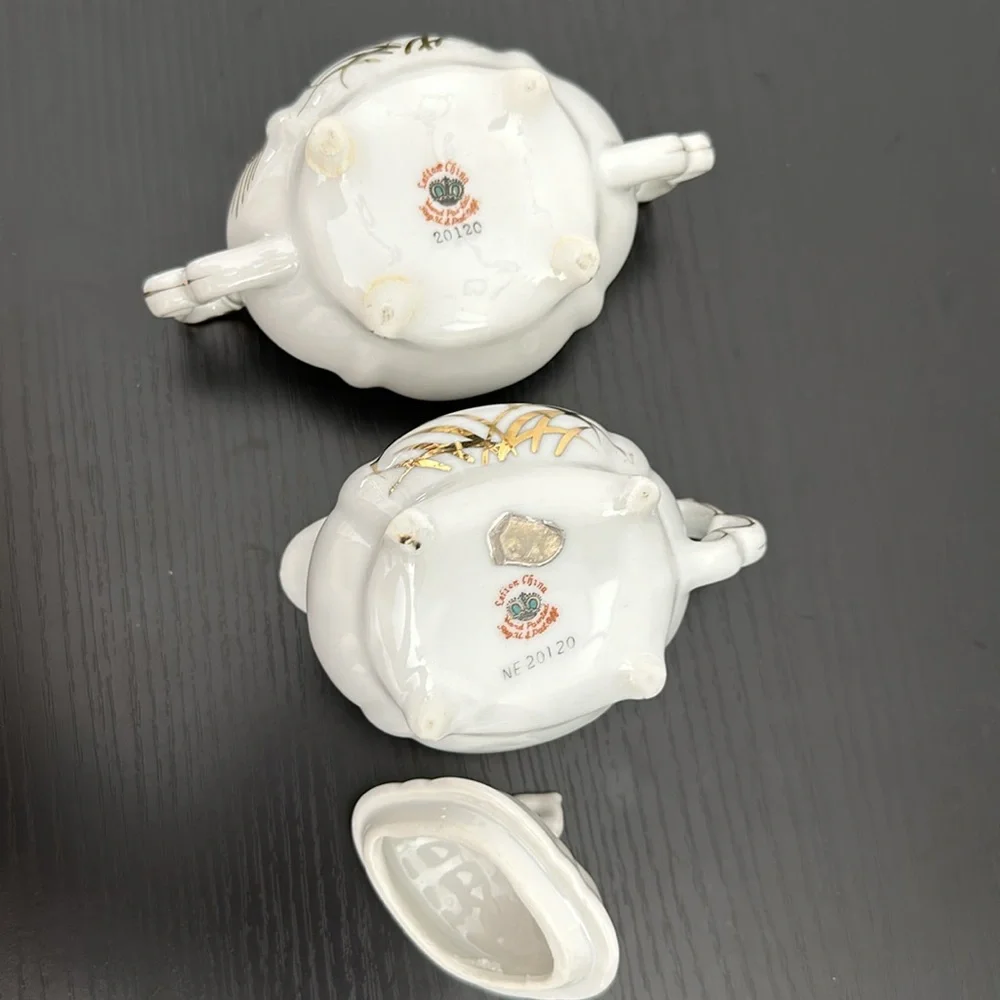 Lefton China Wheat #20120 Demitasse (mini) Cream & Lidded Sugar Bowl Gold Accent